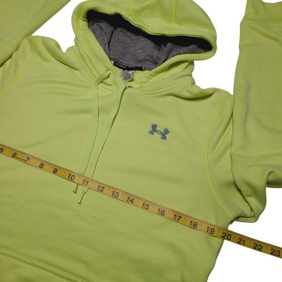 Under Armour Sweater Men's Large Green Neon Hoodie Pockets Sweatshirt Pullover - Picture 4 of 6